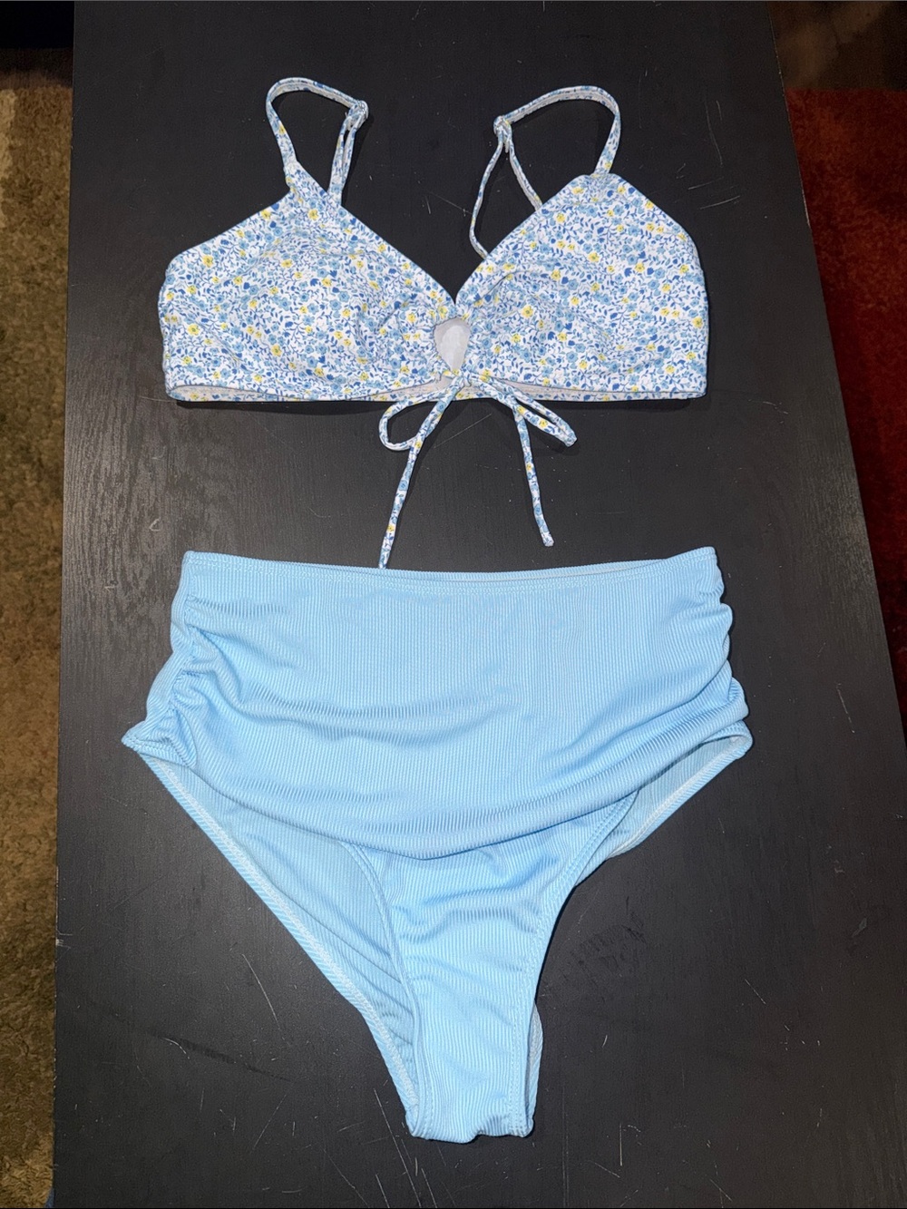 SHEIN Light Blue Floral Tie-Front Bikini Set